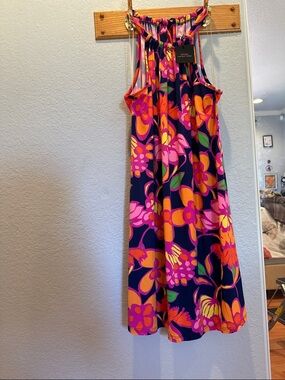 Trina Turk Bright Floral Swing Dress - Navy, Pink & Orange